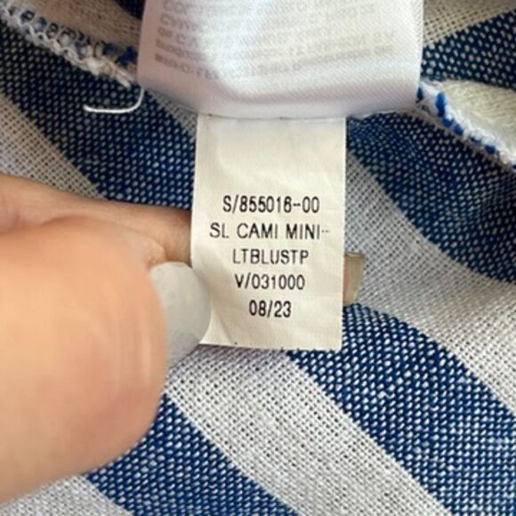 Old Navy XSP Linen Blue White Striped Mini Dress Sleeveless Cami Tank Pockets - Picture 5 of 6